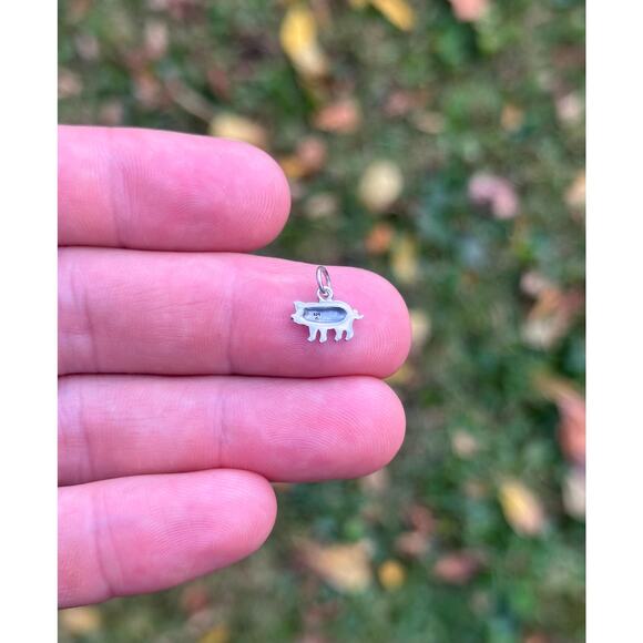 Sterling Silver Tiny Pig Charm, Sterling Silver Small Pig Pendant - Picture 4 of 5